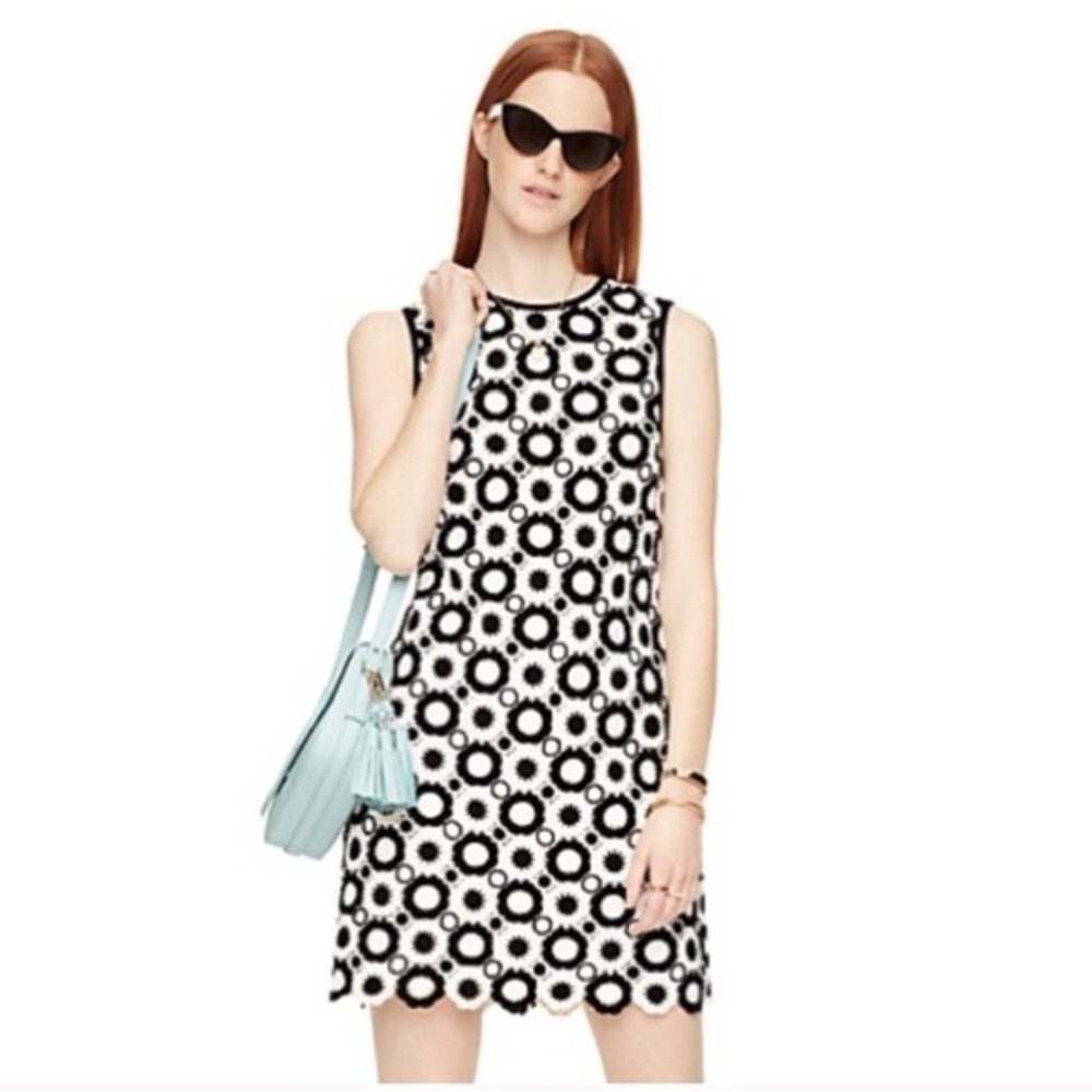 Kate Spade Guipure Lace Shift Dress Crochet Black & White 4